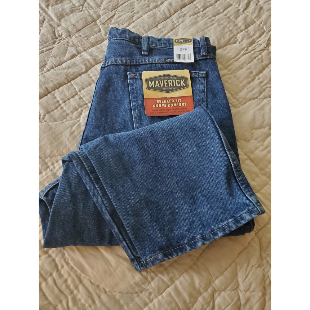 New Mens 40 x 34 Maverick blue denim jean Relaxed Fit Authentic zipper closure